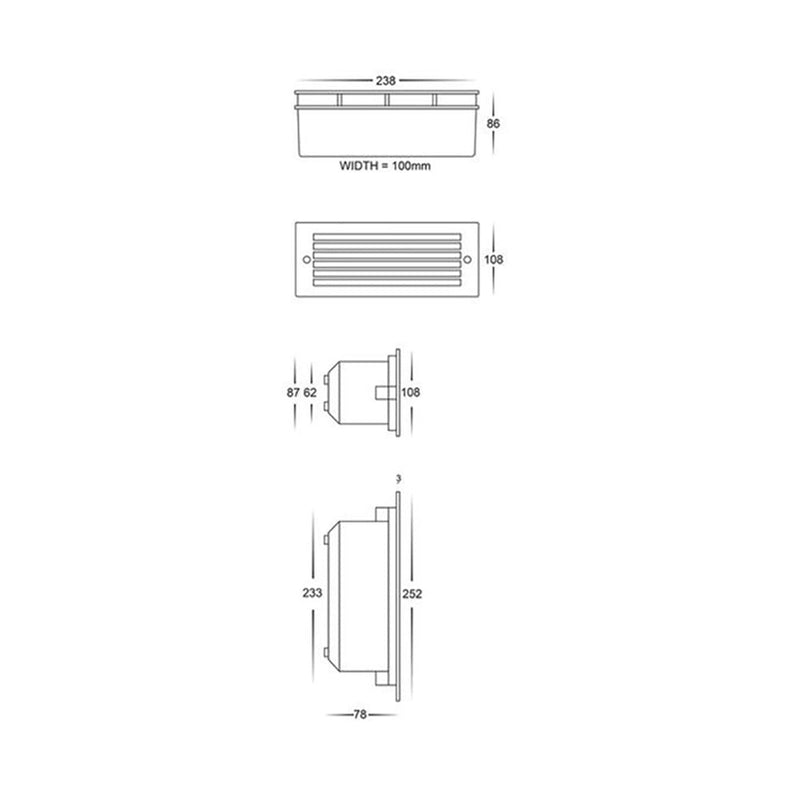 Bata Brick Light With Grill 12V 10W White Stainless Steel 3CCT - HV3004T-WHT-12V