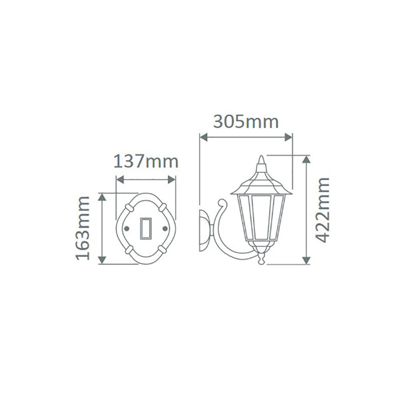 Chester Outdoor Wall Lantern Up Bracket Burgundy Aluminium - 14974