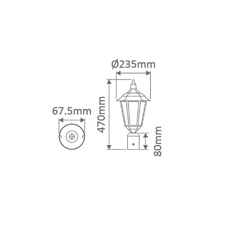 Chester Post Top H470mm Black Aluminium - 15033