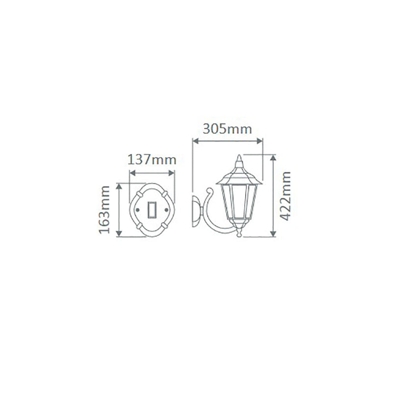 Chester Outdoor Wall Lantern Up Bracket H422mm White Aluminium - 15043