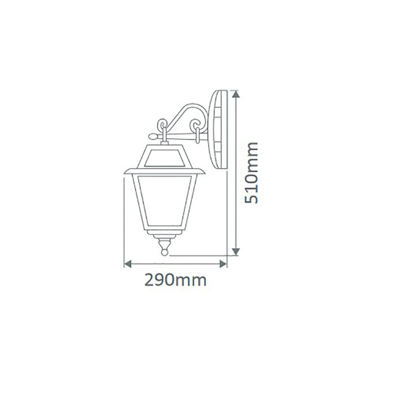 Avignon Outdoor Wall Lantern Down Bracket H510mm Black Aluminium - 15201