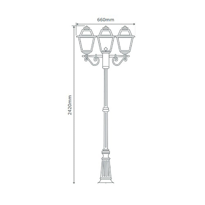 Avignon Post 3 Lights H2420mm Burgundy Aluminium - 15250