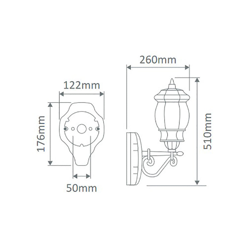 Vienna Outdoor Wall Lantern Up Bracket H510mm Green Aluminium - 15887