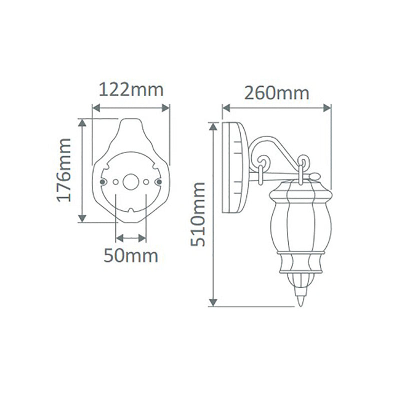 Vienna Outdoor Wall Lantern Down Bracket H510mm White Aluminium - 15895