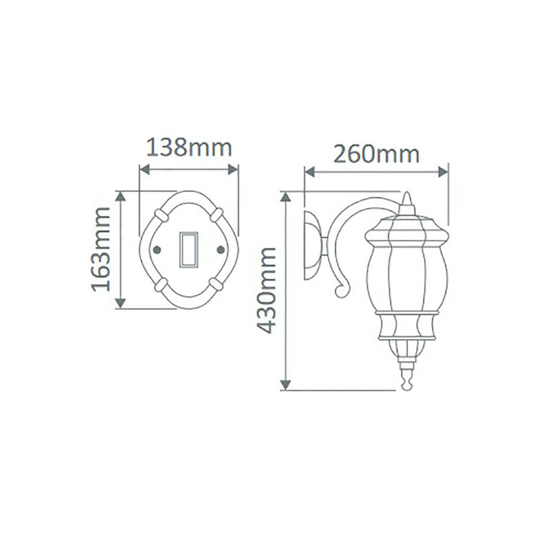 Vienna Outdoor Wall Lantern Down Bracket H430mm Burgundy Aluminium - 15964