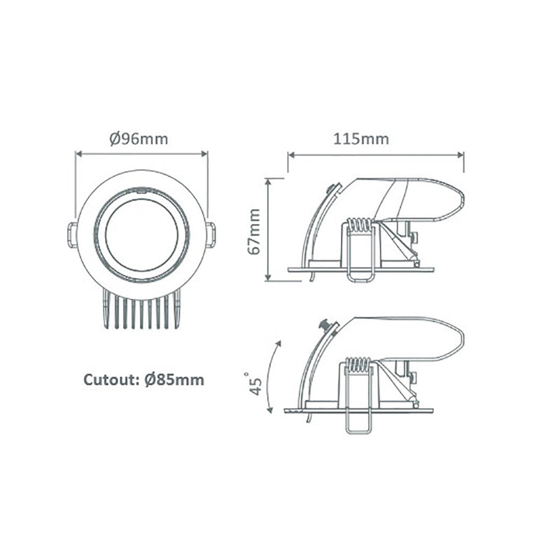 Scoop Round Recessed Tilt Downlight 25W Black Aluminium 5000K - 20456