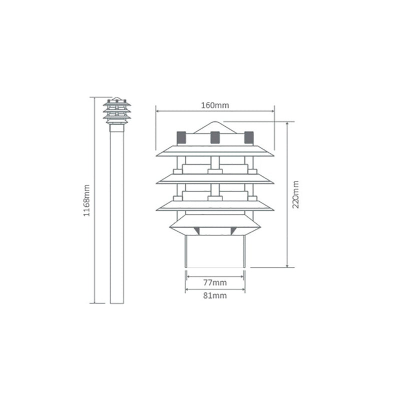 BL-100 Bollard Light H1168mm Black Aluminium - 10729