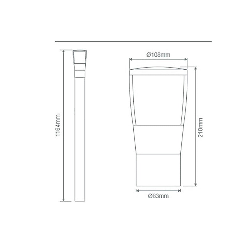 BL-200 Bollard Light H1164mm Black Aluminium - 10735