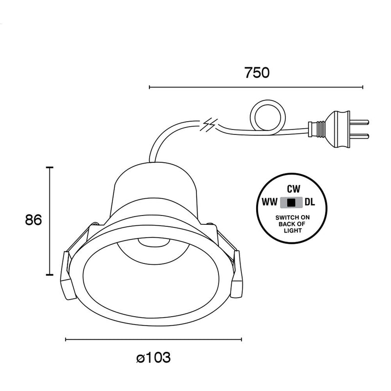 ARCHY Recessed LED Downlight W103mm 8W White plastic 3 CCT - 21933/05