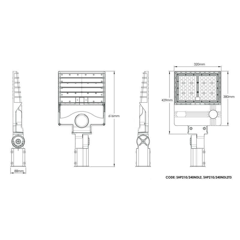 Port MKII LED Street Light Type V 200W Black Aluminium 5000K - SHP210/240NDL2