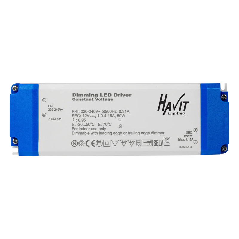 Triac Dimmable Indoor LED Driver 12V DC 50W White & Blue Plastic - HV9668-12V50W