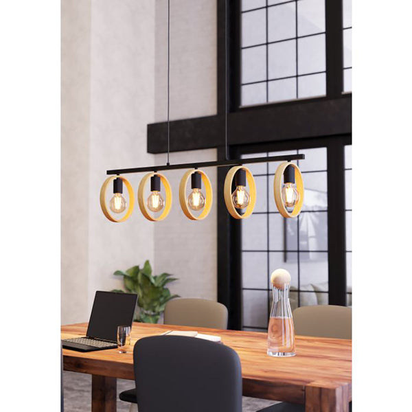 Ipsden Island Pendant 5 Lights Brown / Black Wood - 43552N