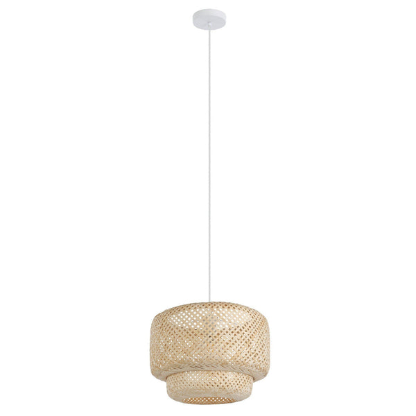 Hettonle Pendant Light White Steel Natural Wood - 43868N