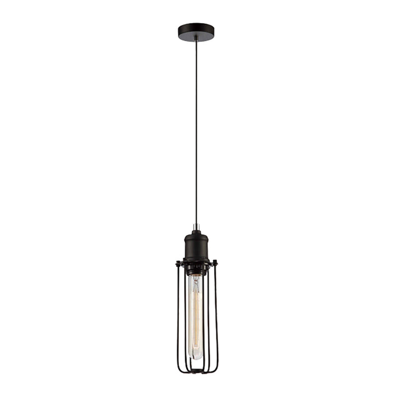 Blackband 1 Light Black Iron Tubular Cage Pendant - BLACKBAND3