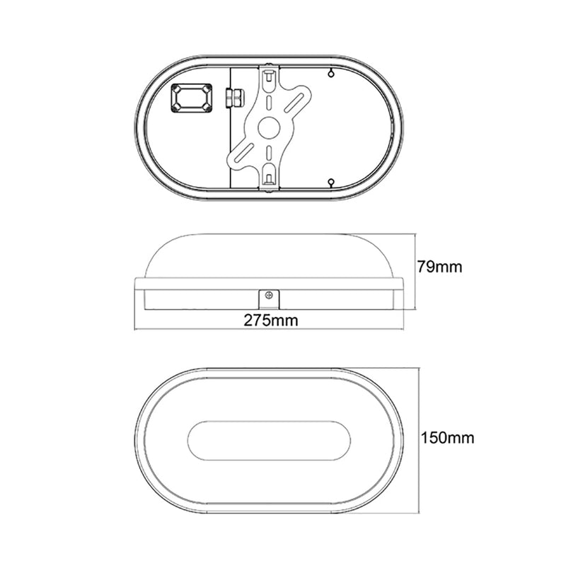 LED Bulkhead Light Oval 12W Black 3000K IP65 - BULK11