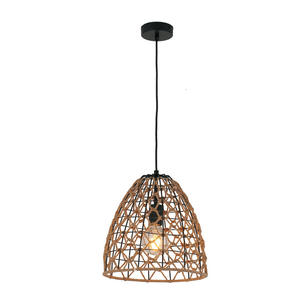 Interior Natural Hemp Rope & Black Hardware 1 Light Pendant 300mm - CANAMO1