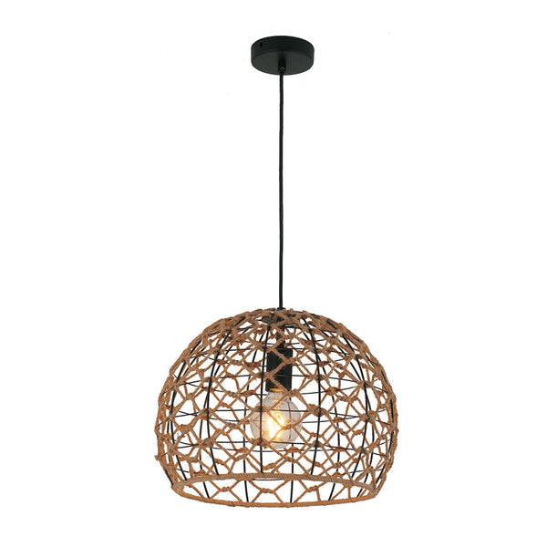 Interior Natural Hemp Rope & Black Hardware 1 Light Pendant 360mm - CANAMO2