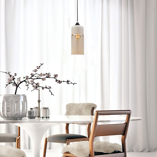 Casa 1 Light Pendant White With Amber Oblong Shape Shade - CASA3