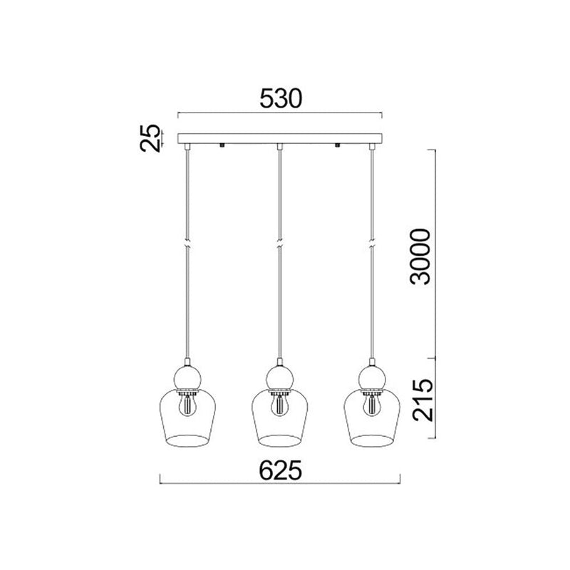 Interior Black Smoke Ellipse Glass Shape 3 Light Island Pendant - CHAMPAN2X3S