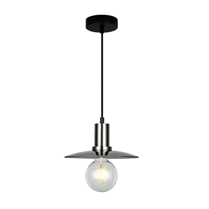 Chapeau 1 Light Pendant Satin Chrome With Smoke Coolie Shape Shade 220mm - CHAPEAU1