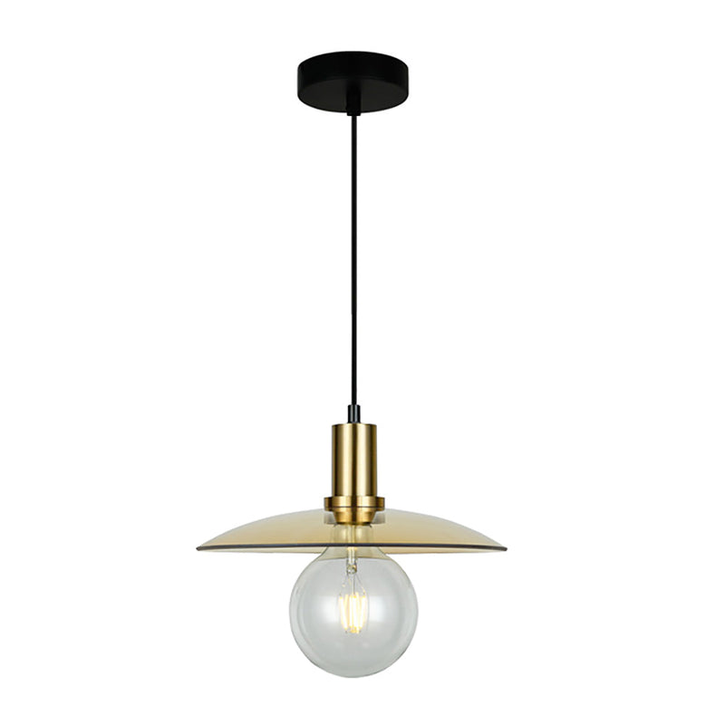 Chapeau 1 Light Pendant Antique Brass With Amber Coolie Shape Shade 315mm - CHAPEAU4