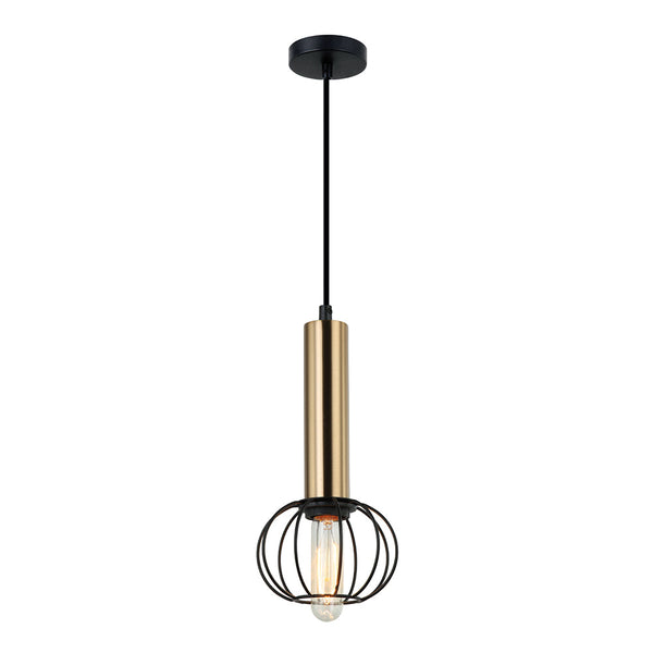 Interior Round Cage 1 Light Pendant Antique Brass / Matt Black - CORAZON2