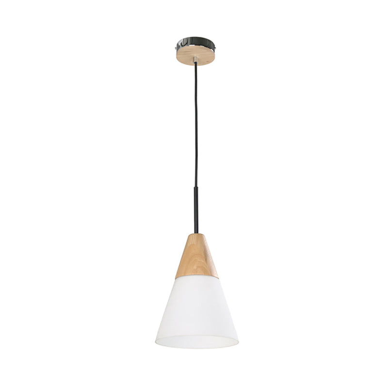 Finn 1 Light Pendant Blonde Wood With Opal Glass Medium Cone - FINN3