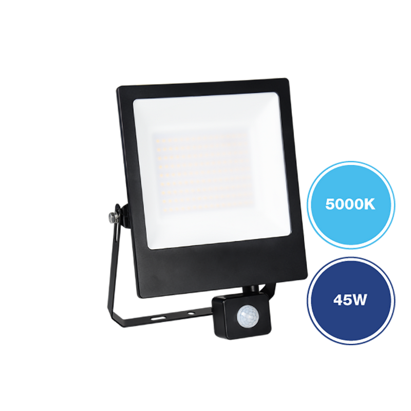 LiteW8 Flood Lights 45W With Sensor Black Polycarbonate 5000K - 273145S