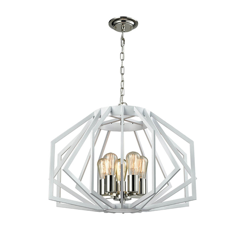 Gamba 5 Light White Wide Cage Pendant - GAMBA3