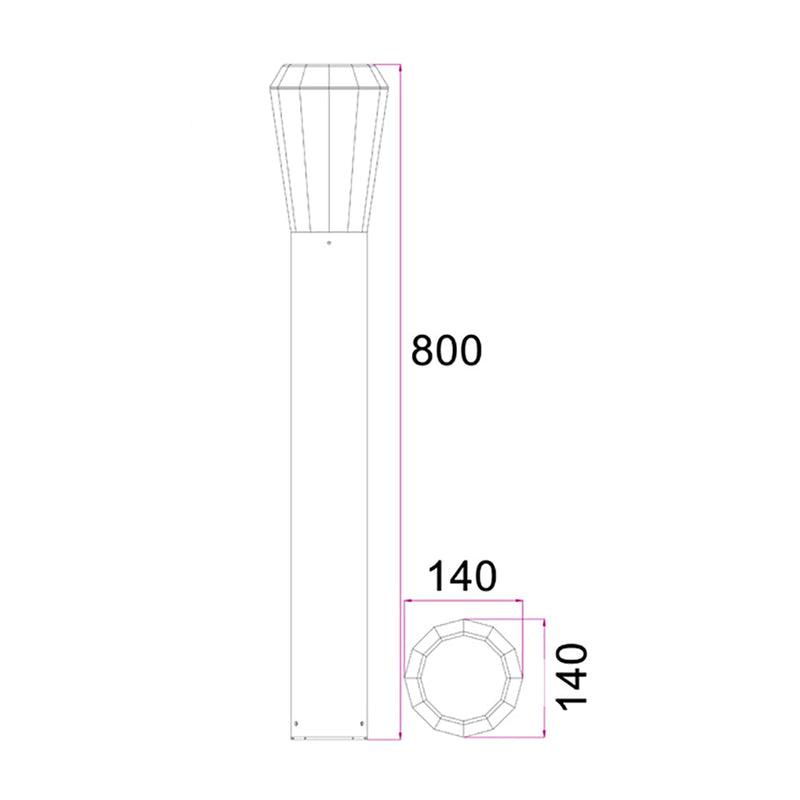 GEB Exterior LED Bollar Dark Grey 13W 3000K IP54 800mm - GEB3