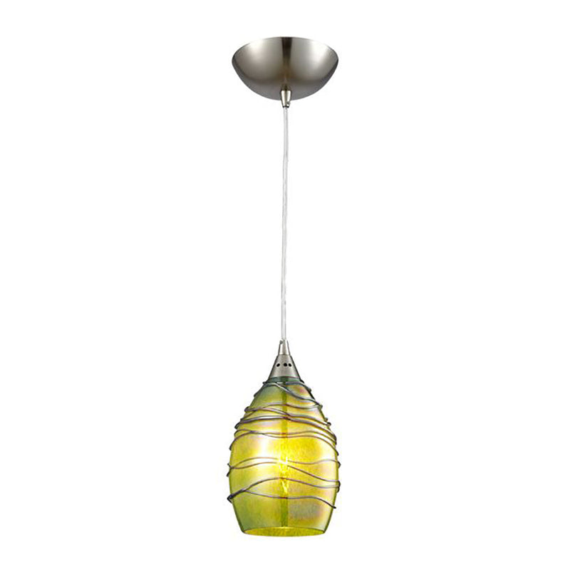 GLAZE Ellipse Hand Blown Twist Glass 1 Light Pendant Olive Green - GLAZE8