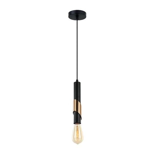 Interior Diagonal Plate Tube 1 Light Pendant Matt Black / Antique Brass - GOLDA1