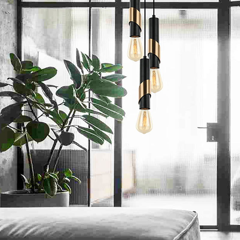 Interior Diagonal Plate Tube 1 Light Pendant Matt Black / Antique Brass - GOLDA1