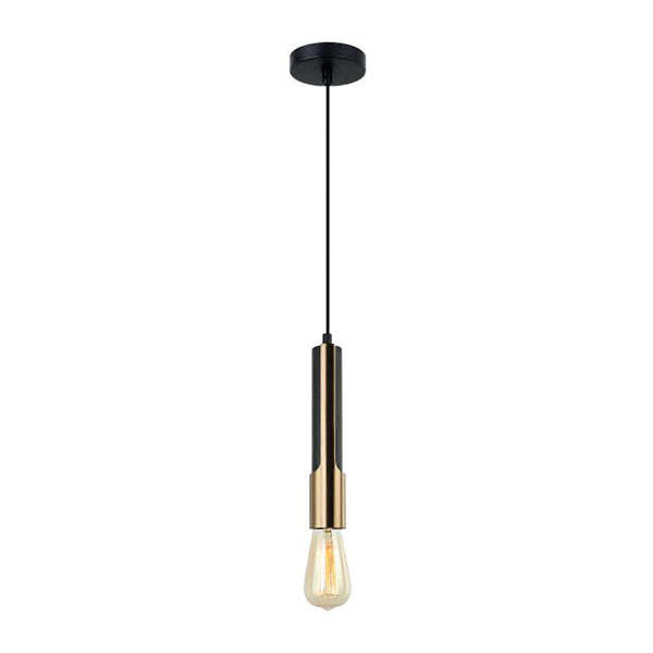 Interior Vertical Plate Tube 1 Light Pendant Matt Black / Antique Brass - GOLDA2