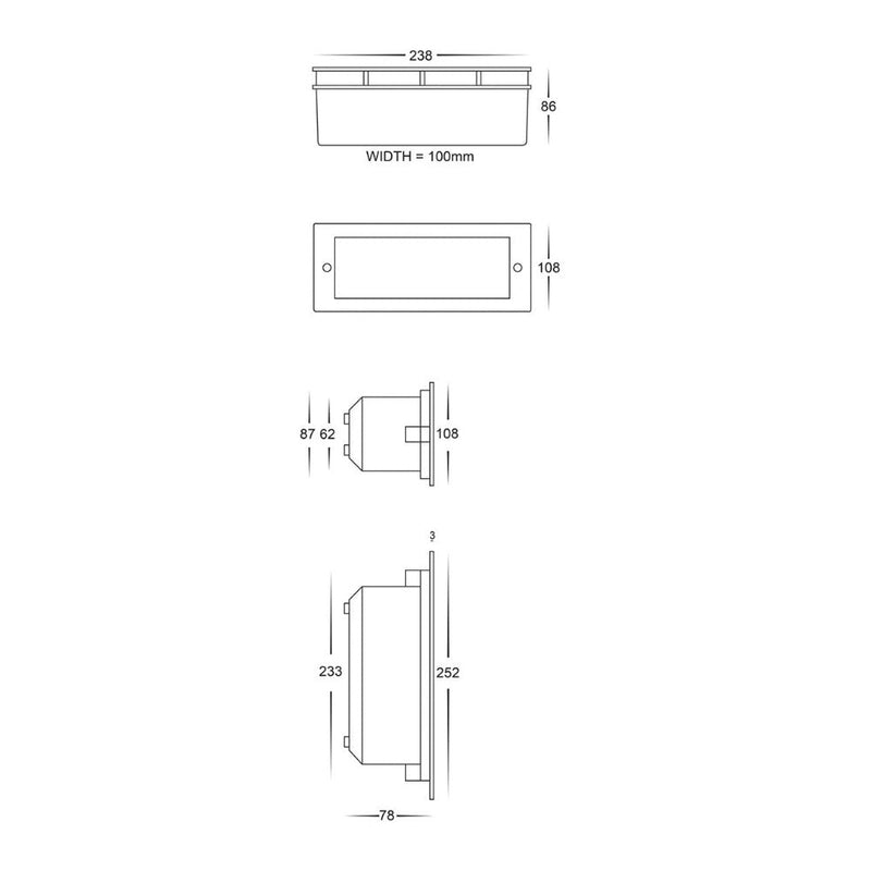 Bata LED Brick Light 240V Black 316 Stainless Steel 3CCT - HV3003T-BLK-240V