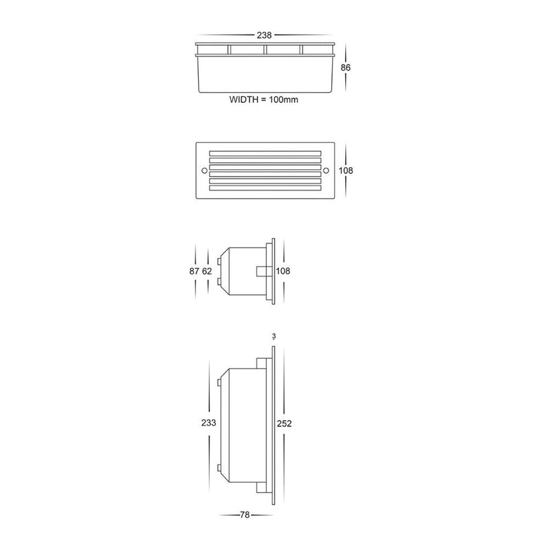 Bata LED Brick Light with Grill Face 240V Black 316 Stainless Steel 3CCT - HV3004T-BLK-240V