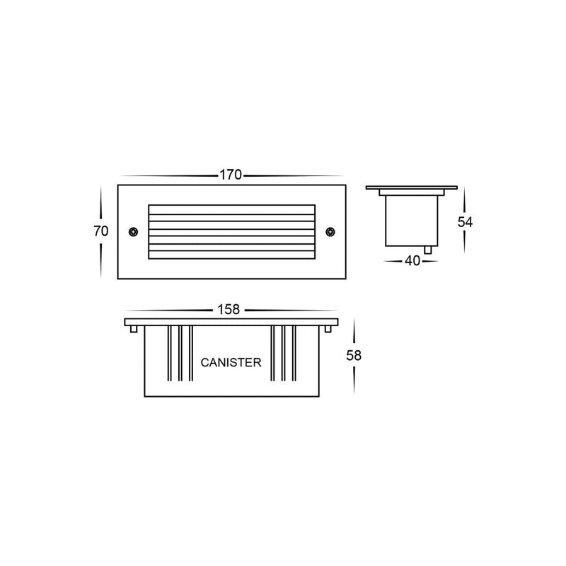 Bata Recessed Brick Light 12V with Face Grill 316 Stainless Steel 3CCT - HV3006T-SS316-12V