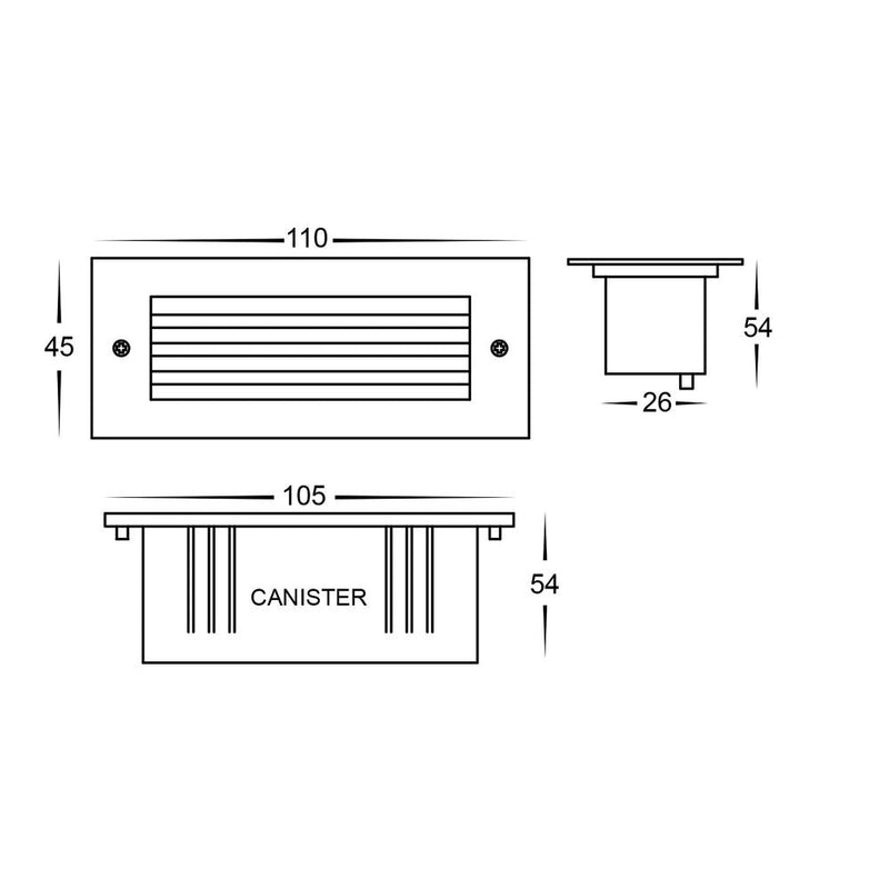 Bata LED Brick Light With grill face 316 Stainless Steel 3CCT - HV3008T-SS316-12V