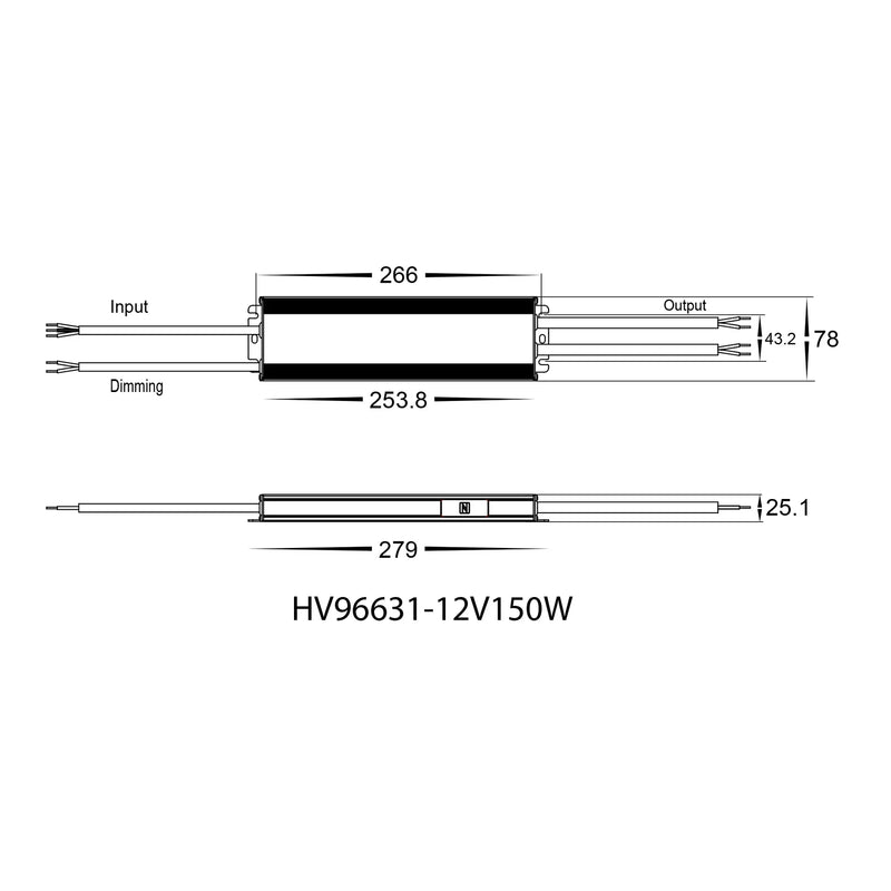 Triac Dimmable Indoor LED Driver 12V DC 150W Grey Aluminium / Dali - HV96631-12V150W