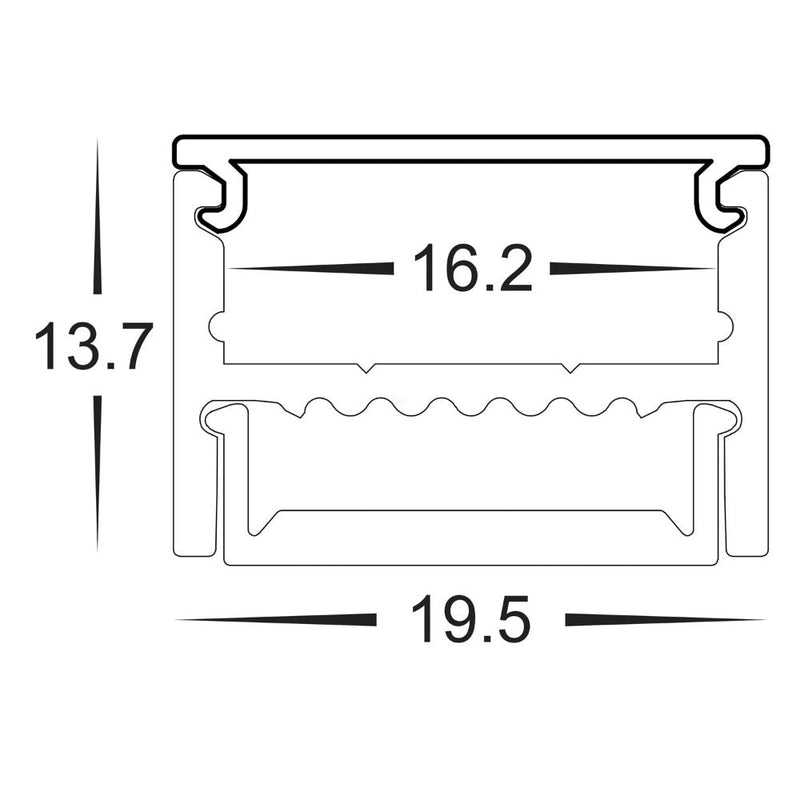 Strip Light Shallow Square Profile W19mm with Standard Diffuser Silver 3 Metre - HV9693-1922-3M