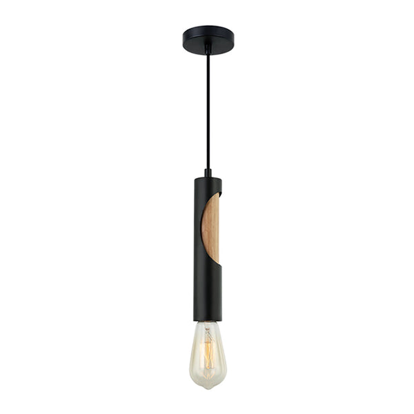 IDA Interior Tube 1 Light Pendant Black With Blonde Wood - IDA1