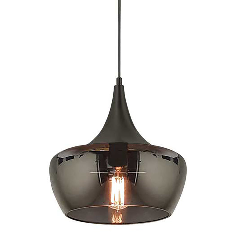 Landy 1 Light Pendant 300mm Black & Smoke - LANDY PE30-BKSM