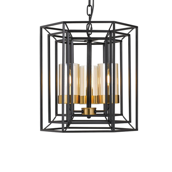 Buy Pendant lights australia - Lane 3 Light Pendant Black, Antique Brass & Amber - LANE PE3-BK+AB