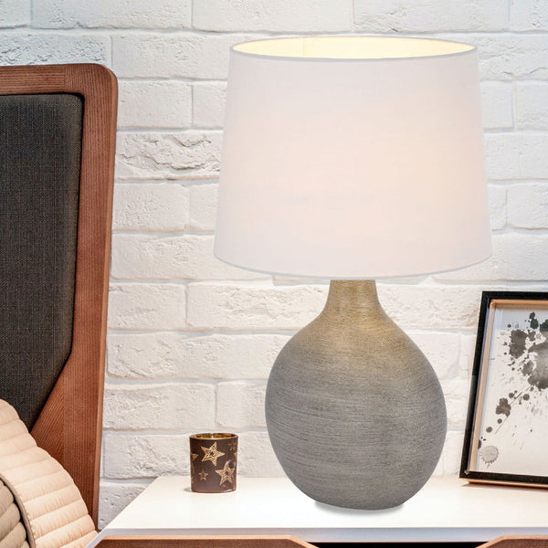 KELLY Table Lamp Light Silver Ceramic / White Fabric - KELLY TL-SLWH