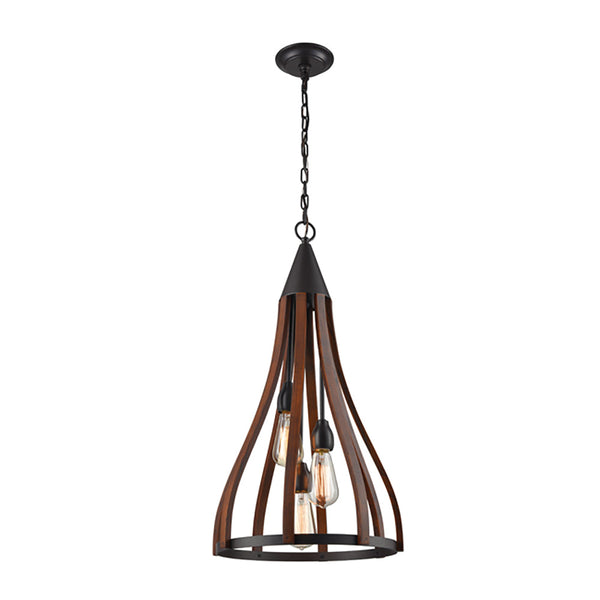 KHALEESI Oak Dark Red Wood 3 Light Medium Pendant - KHALEESI2