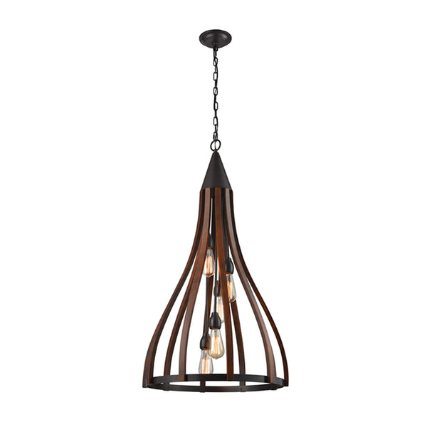 KHALEESI Oak Dark Red Wood 5 Light Large Pendant - KHALEESI3