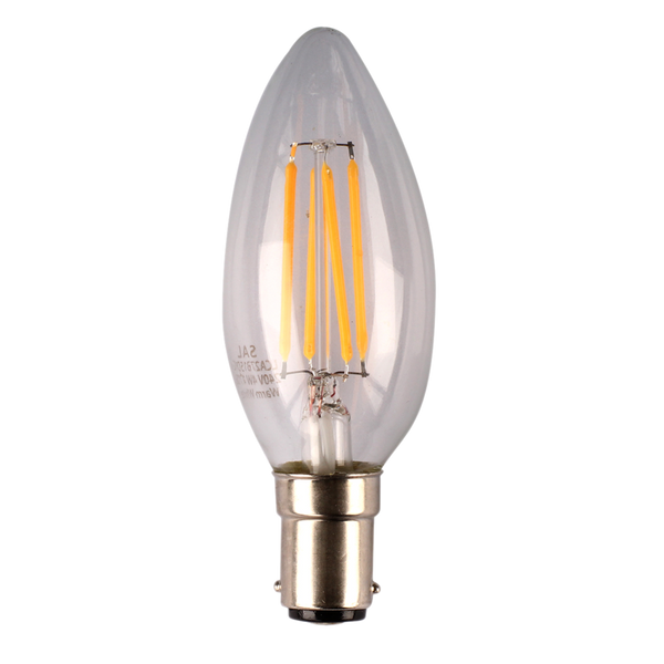 Candle LED Filament Globe 240V 4W SBC Clear Glass 5000K - LCA50B15D/C