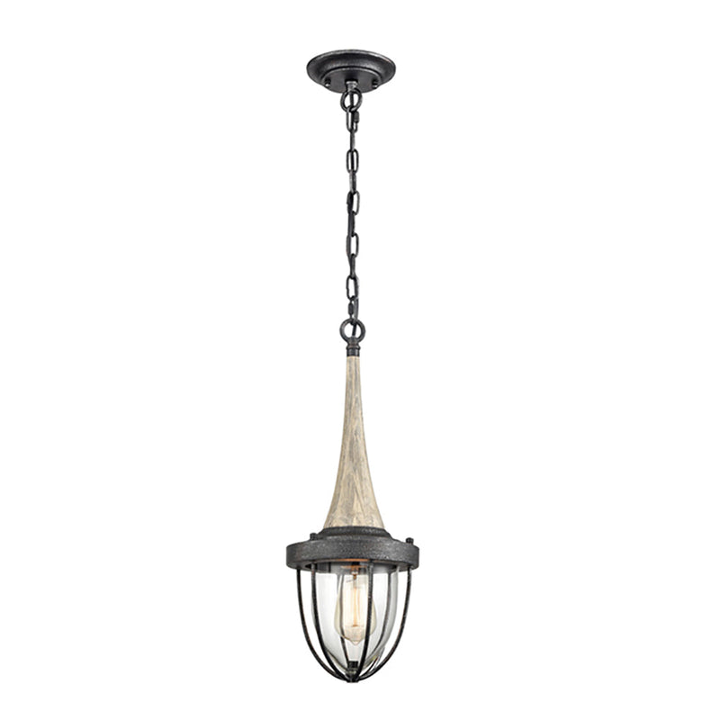 PENDOLO 1 Light Washed Wood Pendant With Weathered Charcoal Hardware - PENDOLO1