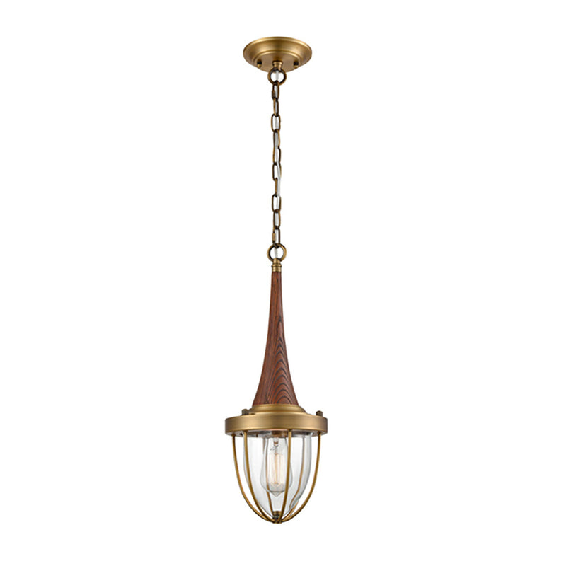 PENDOLO 1 Light Dark Wood Pendant With Satin Brass Hardware - PENDOLO2