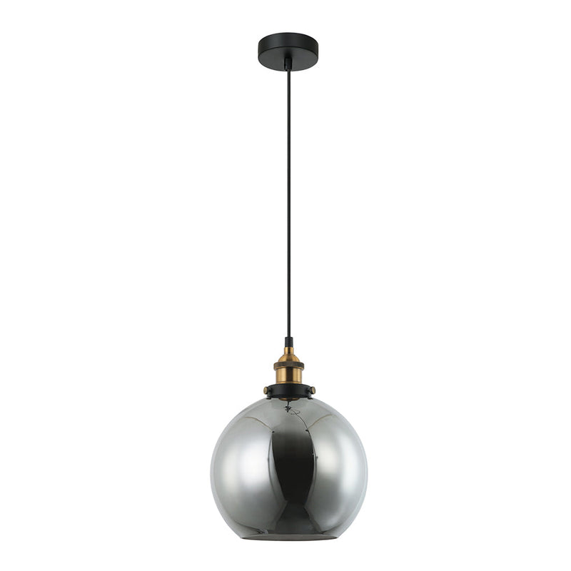 Interior Black Smoke Wine Glass Shape With Antique Brass Highlight 1 Light Pendant - PESINI2